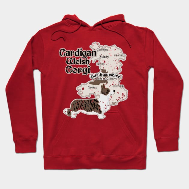 Cardigan Welsh Corgi with Map of Cardiganshire Hoodie by PB&J Designs